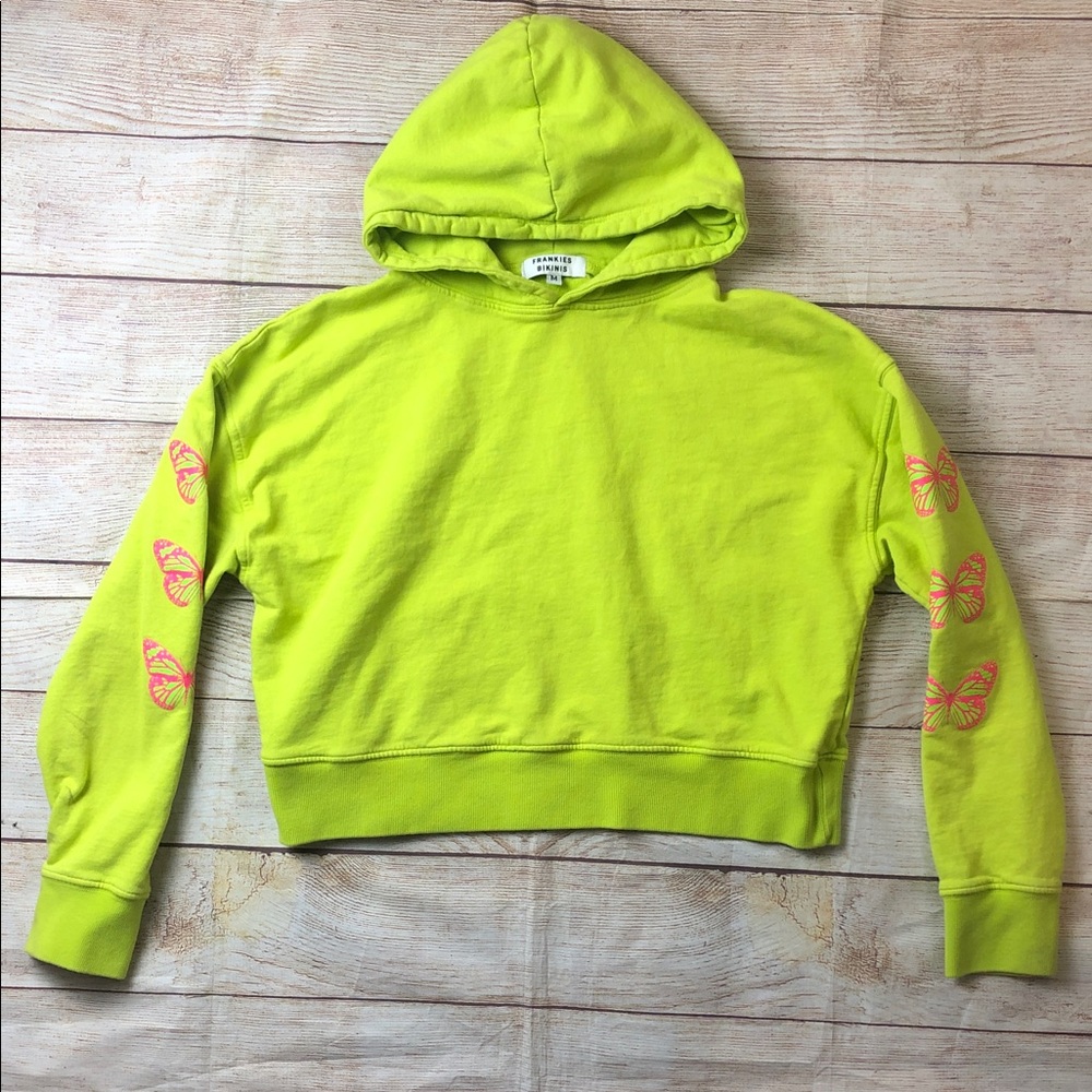 Frankie's Bikinis Neon Green Hoodie with Pink Butterfly Details 💚